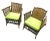 Pair of vintage bamboo armchairs with chartreuse green removable cushions with chocolate brown contrast cording -all...