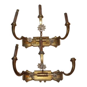 1920's French Art Deco Paqueboat Heavy Gilt Bronze Wall Sconces Attrib. Jules Leleu a - Pair