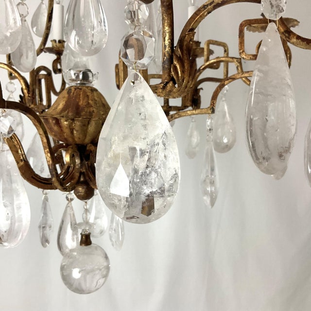 Vintage Greek Key Gold Leaf Metal Frame With All Natural Rock Crystals For Sale - Image 16 of 18