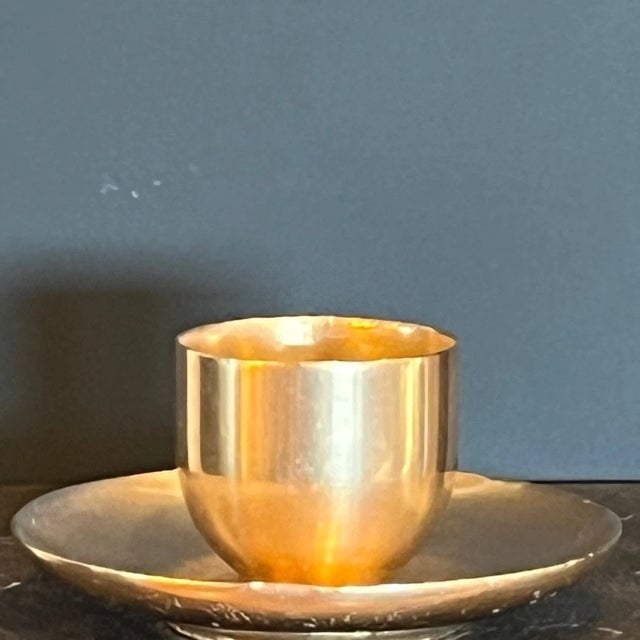 Antique Heavy Gilt Bronze Ritual Altar Cup & Saucer - Hand Hammered For Sale - Image 4 of 6