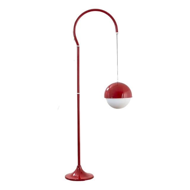 Model 5055 Red Metal Ground Lamp with Ups and Down System by Luigi Bandini Buti for Kartell For Sale