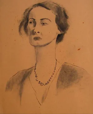 Ink Wash Female Portrait 1930-50s Drawing