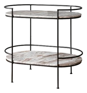 Matthew Izzo Home Two Tiers of Marble Shelves Black Iron Frame. Lenox Bar Table