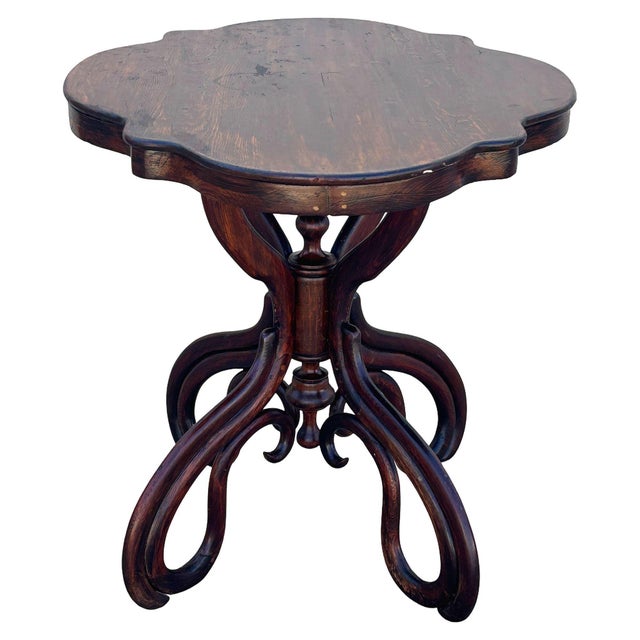 Traditional Late 19th Century Victorian Polished Oak Bent Wood Scrolling Salon Table by Thonet For Sale - Image 3 of 11