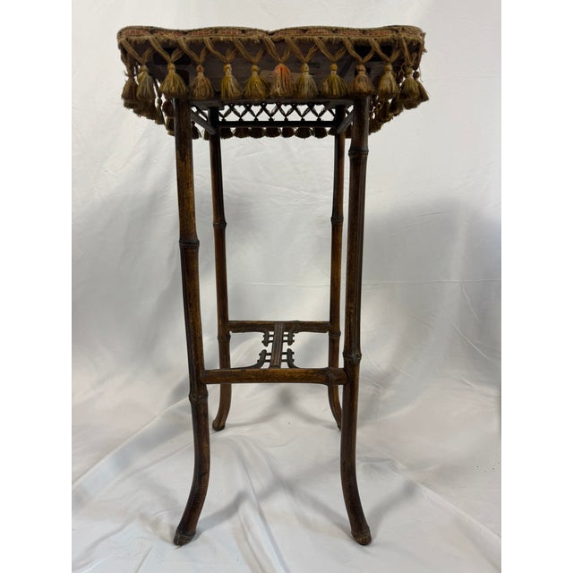 Antique French Napoleon III Bamboo Tabouret, Tasseled Top, PLM Rail Label For Sale - Image 12 of 15