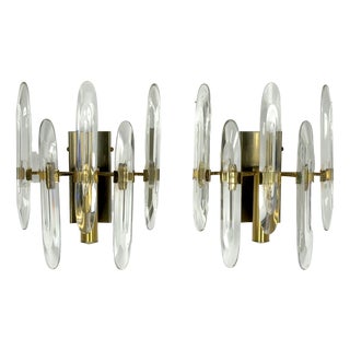 Sciolari Sconces in Glass and Gilded Brass, 1970s, Set of 2 For Sale