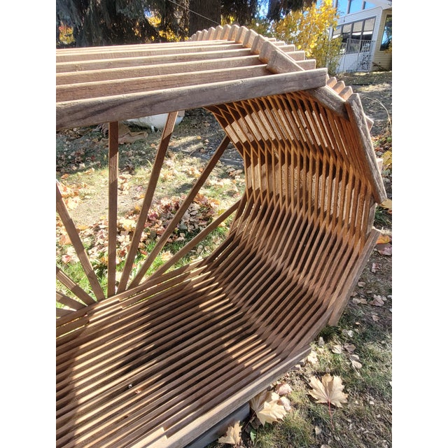 1970s Sculptural Slatted Wood Cocoon Daybed With Architectural Oval Frame For Sale - Image 6 of 17