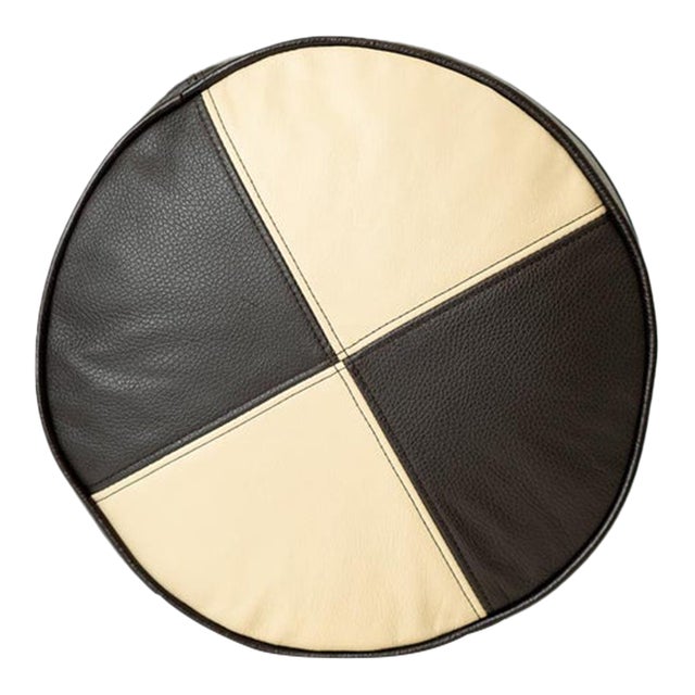 Modern Black and White Pinwheel Round Leather Throw Pillow For Sale