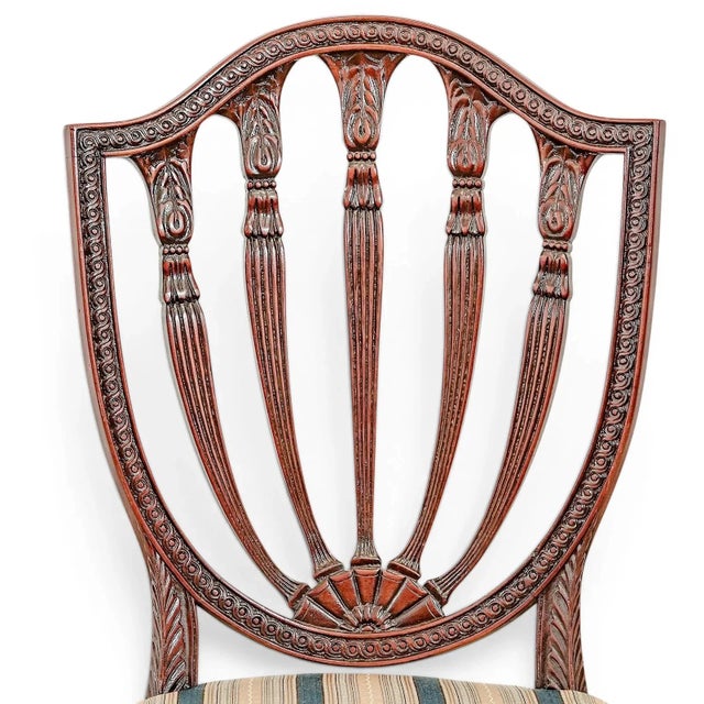 Early 20th Century Set of 12 English Mahogany Hepplewhite Style Carved Back Dining Chairs For Sale - Image 4 of 6