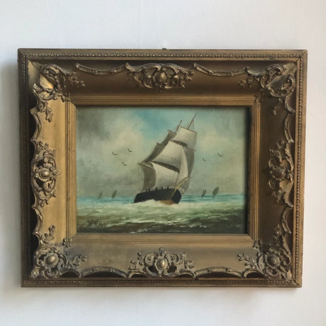 Offering a lovely British School maritime seascape from the late-19th century. This oil-on-canvas seascape features a tall...