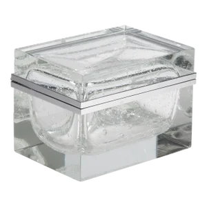 Giant Hand Blown Murano Glass Box in Crystal With Bubbles and Chrome Fittings