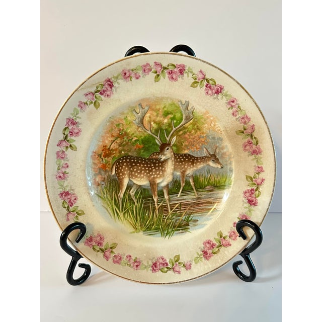 Antique Early 20th Century Porcelain Transferware With Pink Roses & Deer Plate For Sale - Image 12 of 12