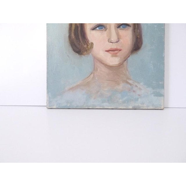 1970s French Oil Portrait Painting of a Blue Eyed Girl For Sale - Image 4 of 8