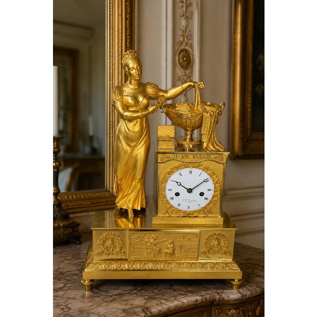 c.1800 Rouchouze Empire Gilt Bronze Mantel Clock For Sale - Image 18 of 18