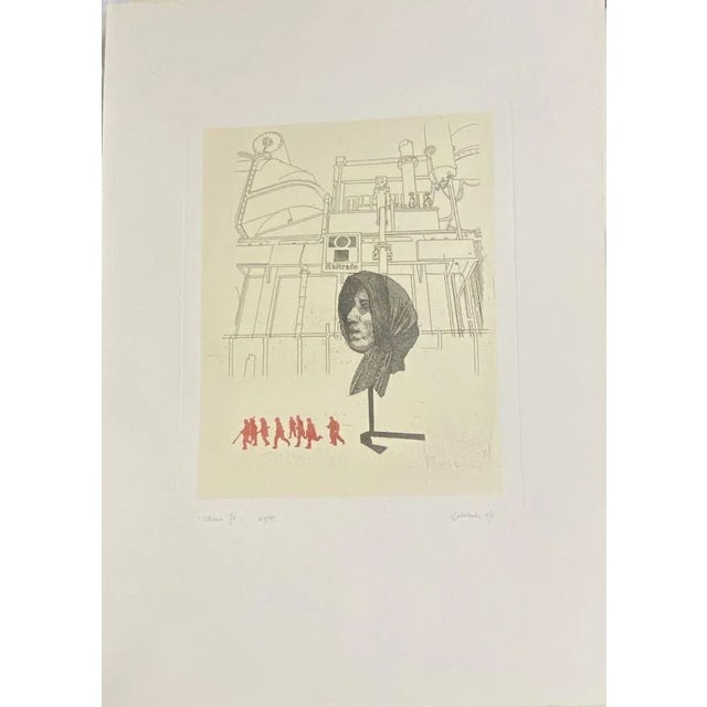 Composition is an original etching made by Giuseppe Guerreschi in 1974. Hand-signed with pencil on lower right by the...