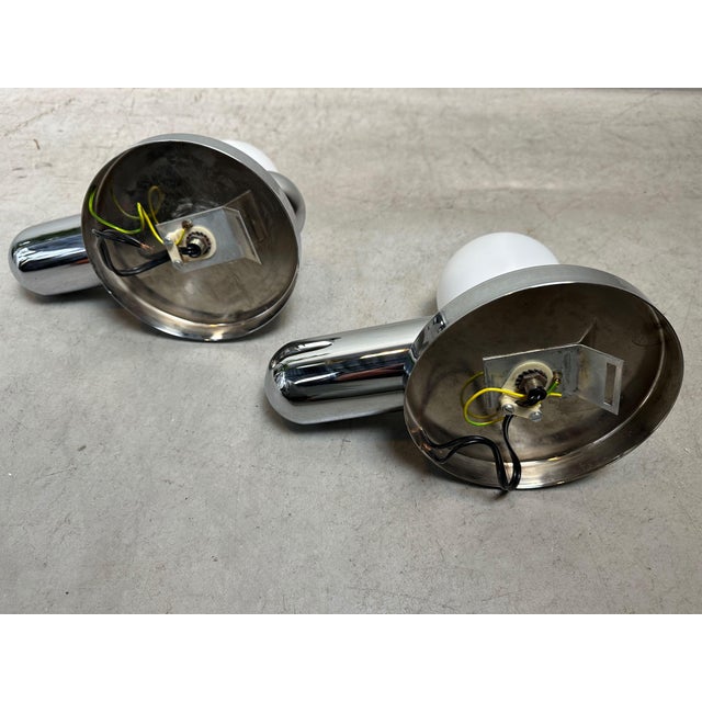 Silver Vintage Wall Lamps in Chrome and Opaline, 1960s, Set of 2 For Sale - Image 8 of 9