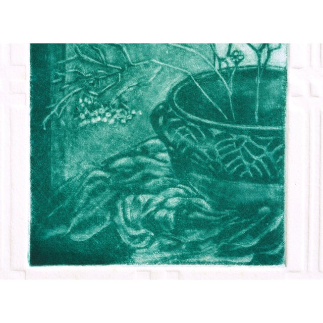 "Still Life With Door", Monochrome Cyan Drypoint Etching by Barbara B. Cohn For Sale In Monterey, CA - Image 6 of 7