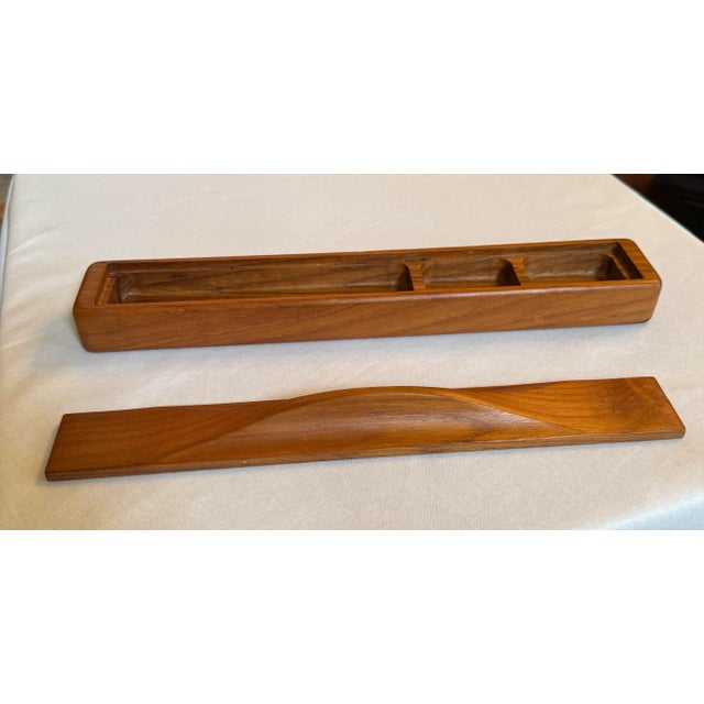 Camel Vintage Danish Organic Modern Teak Wood Decorative Box For Sale - Image 8 of 11