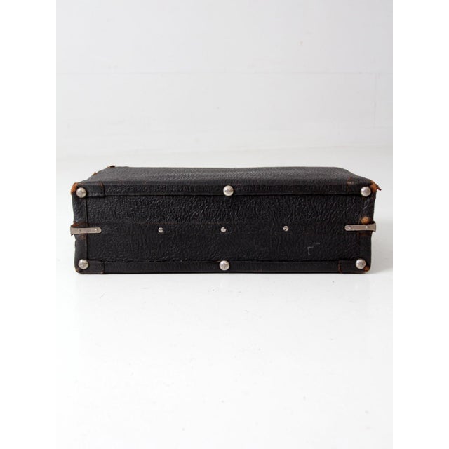 Vintage 1930s Belber Black Leather Suitcase With Green Interior For Sale - Image 17 of 18