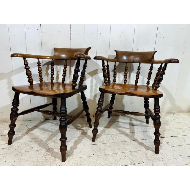 Wood Victorian Elm and Birch Captain's Chair, England, 1880s For Sale - Image 7 of 13