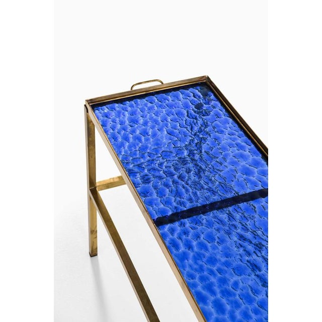 Scandinavian Modern Blue and Gilt Brass and Glass Side Table, 1950s For Sale - Image 3 of 7