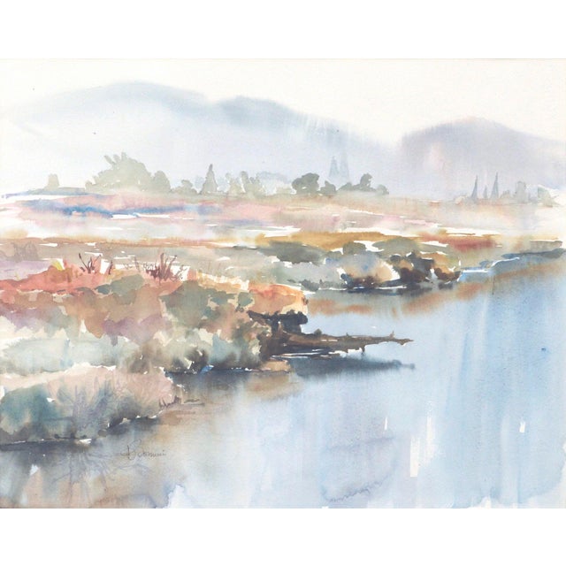 Impressionist Bomier Impressionist Edge of the Lake Watercolor Landscape 1980s For Sale - Image 3 of 4