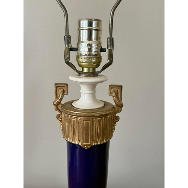 Late 20th Century Late 20th Century French Sèvres Style Porcelain and Gold Table Lamp With Shade For Sale - Image 5 of 12