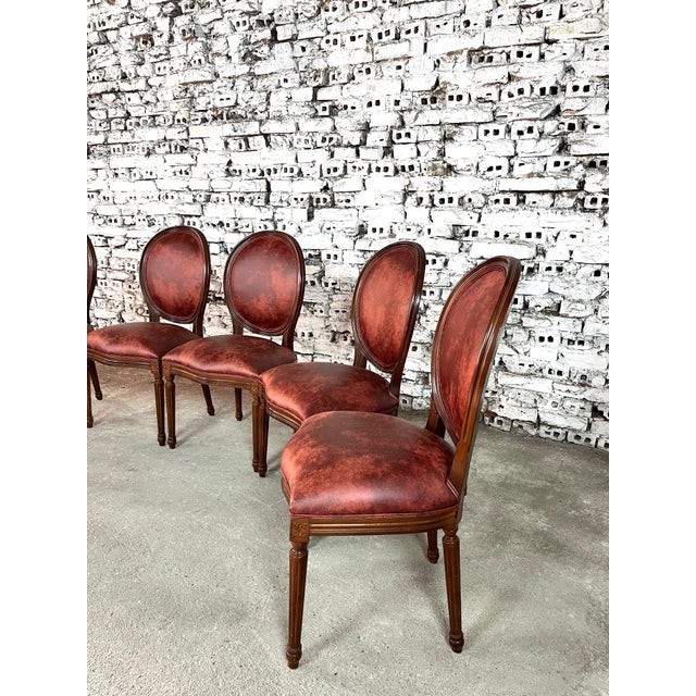 French Louis XVI Medallion Back Dining Chairs, Reupholstered - Set of 6 For Sale - Image 4 of 6