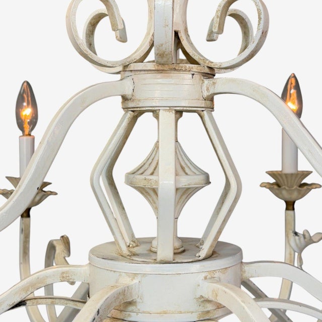 Metal Mid Century Modern, White Painted Iron, Large Chandelier, Usa, 1960s For Sale - Image 7 of 10