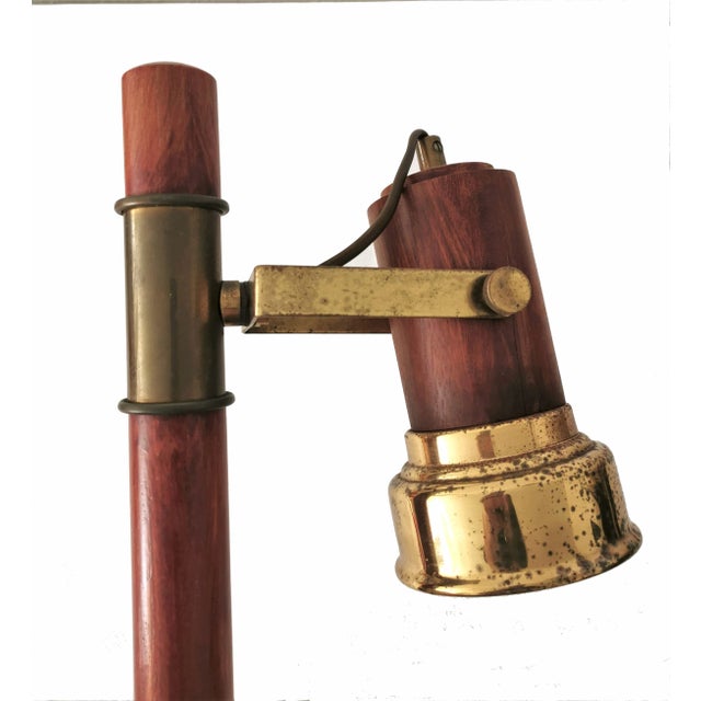 Brass 1960s Rustic Teak Table Lamp With Brass Ornament Adjustable Desk Lamp For Sale - Image 8 of 9