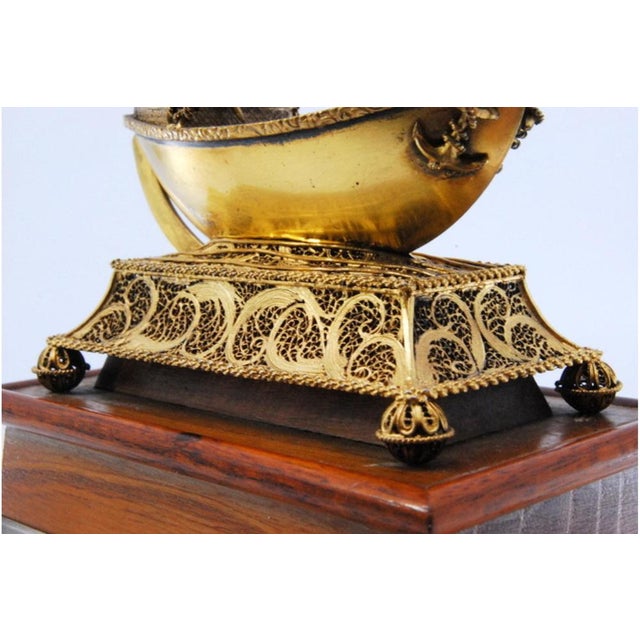Silver Filigree Caravel with Enamelled Crosses, Sails and Wooden Base For Sale - Image 4 of 11