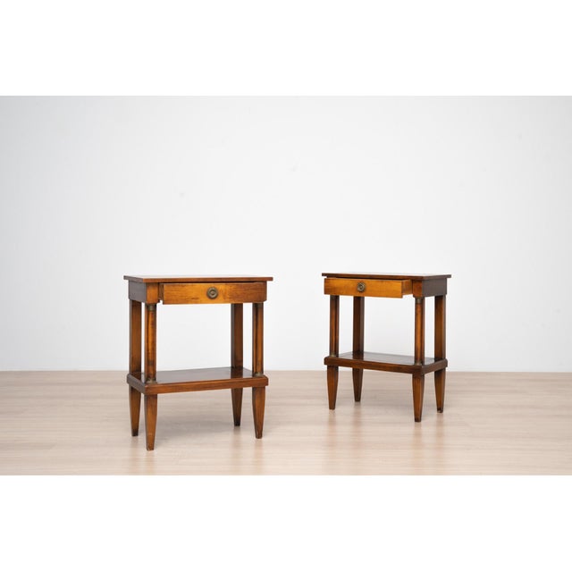 Empire Style Side Tables with Brass Details and Inlaid Tops, 1970s, Set of 2 For Sale - Image 3 of 15