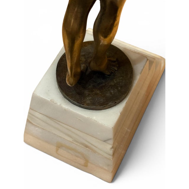 1920s French Signed Bronze Female Nude on White Marble Base, Circa 1920–1940 For Sale - Image 5 of 5