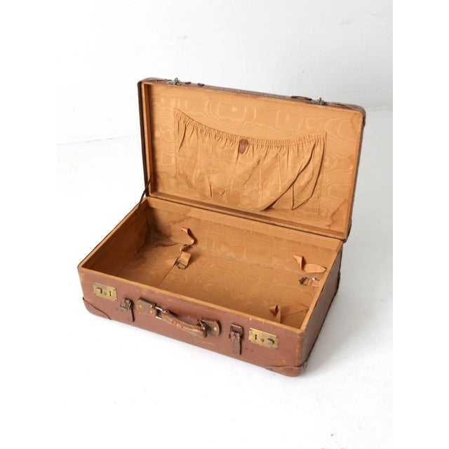 Vintage Brown Leather Suitcase For Sale - Image 6 of 11
