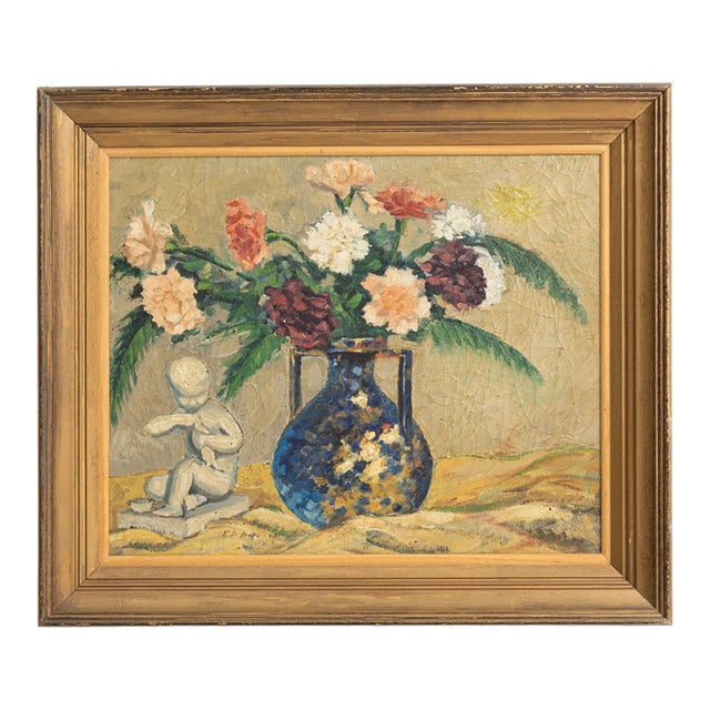 1940s France Pink Canvas Painting For Sale