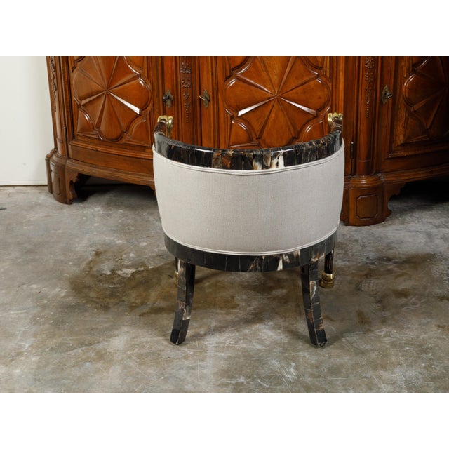 Mid 20th Century Italian Midcentury Horn Tub Chair with Gilt Rams' Heads and New Upholstery For Sale - Image 11 of 11