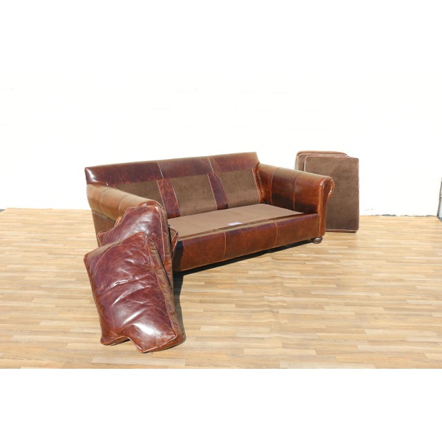Vintage Restoration Hardware Distressed Brown Leather Three-Seat Sofa | Rh Club Sofa For Sale - Image 16 of 18