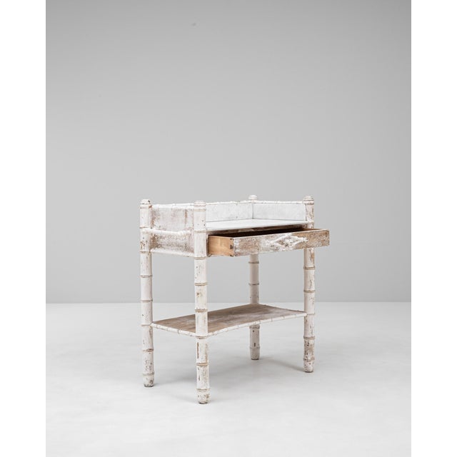 1900s French White Patinated Faux Bamboo Marble-Top Side Table For Sale - Image 4 of 18