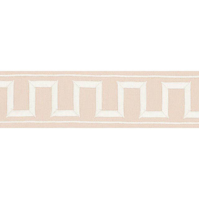 Contemporary Schumacher X Miles Redd Greek Key Embroidered Tape Trim in Blush For Sale - Image 3 of 3