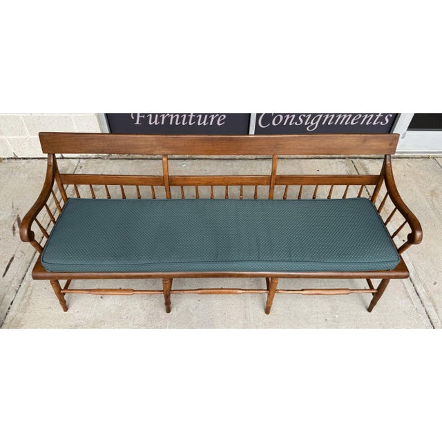 Early 20th Century Antique Spindle-Back Bench With Cushion For Sale - Image 5 of 12