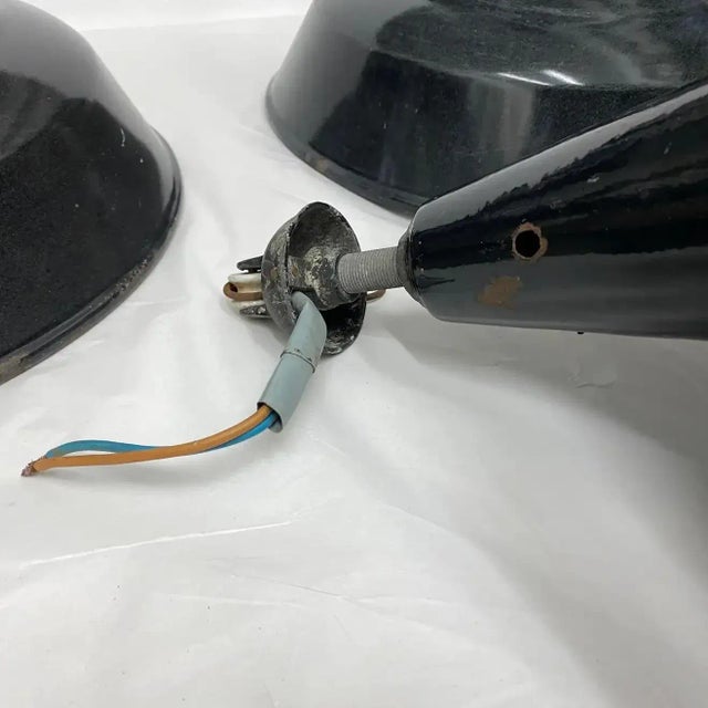 Black 1930s Set of Three Industrial Black Painted Metal Italian Pendants For Sale - Image 8 of 13