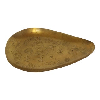 Mid Century Brass Etched Tray For Sale