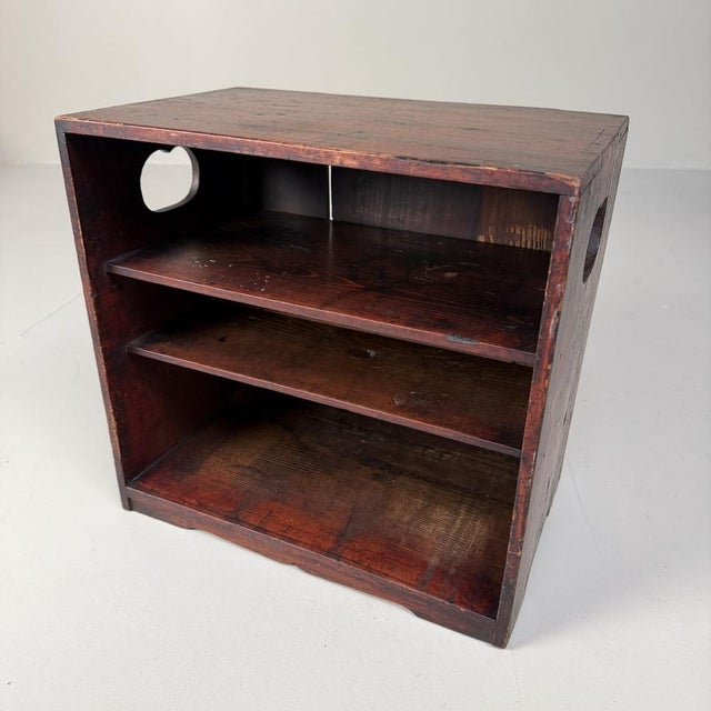 Japanese Open Table Cabinet with Deep Maroon Patina, 1910s For Sale - Image 4 of 9