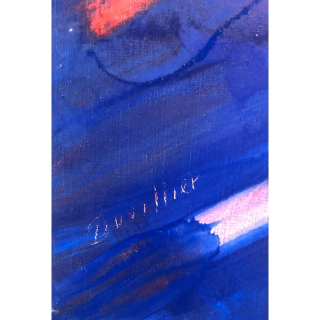 Blue Rene Duvillier, Arc en Ciel Abstract Expressionist French Oil Painting Nouvelle École d'Paris, 1990 For Sale - Image 8 of 15