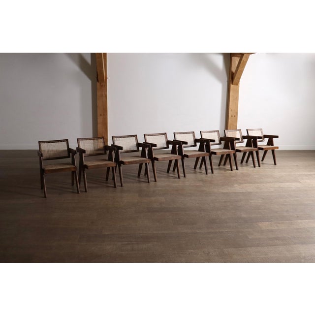 1950s Office Cane Chairs from Pierre Jeanneret, India, 1950s, Set of 8 For Sale - Image 5 of 18