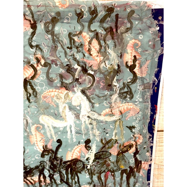 Purvis Young Mixed Media on Poster Board with Seahorse Fabric & Painted Warriors For Sale - Image 14 of 18