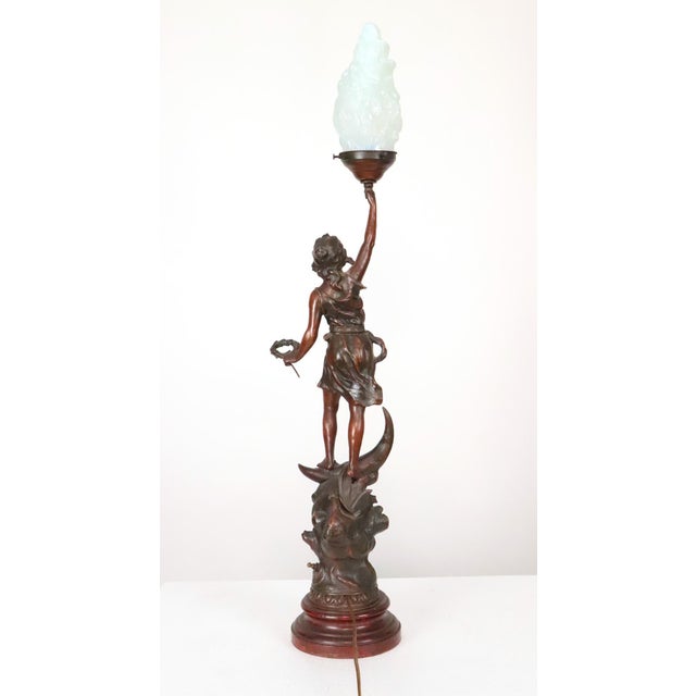 Antique Art Nouveau Wood Figural Newel Post Lamp For Sale In New York - Image 6 of 8