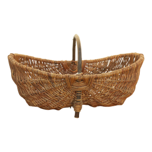 Early 20's Century French Antique Buttocks Harvest Gathering Wicker Basket With Grape Vine Handle