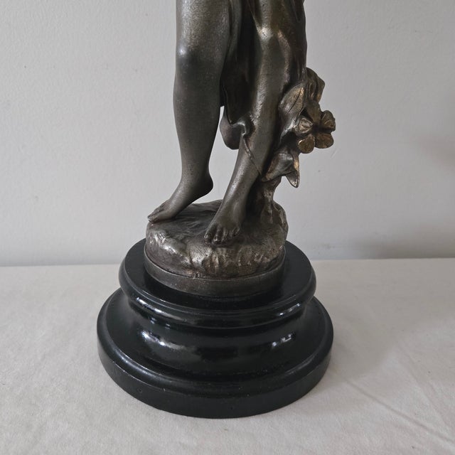 Metal Antique Julian Causse (French, 1869-1914) Pervenche Spelter Sculpture Signed For Sale - Image 7 of 13