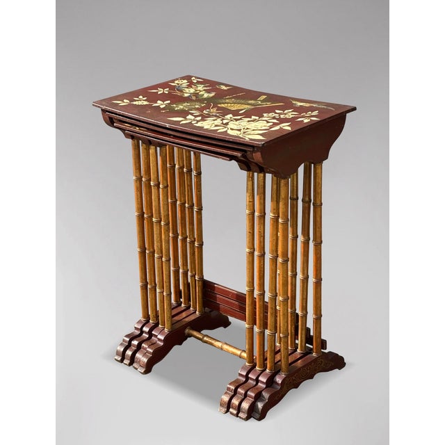 Late 19th Century French Floral Painted Nesting Tables, 1880s, Set of 4 For Sale - Image 5 of 13